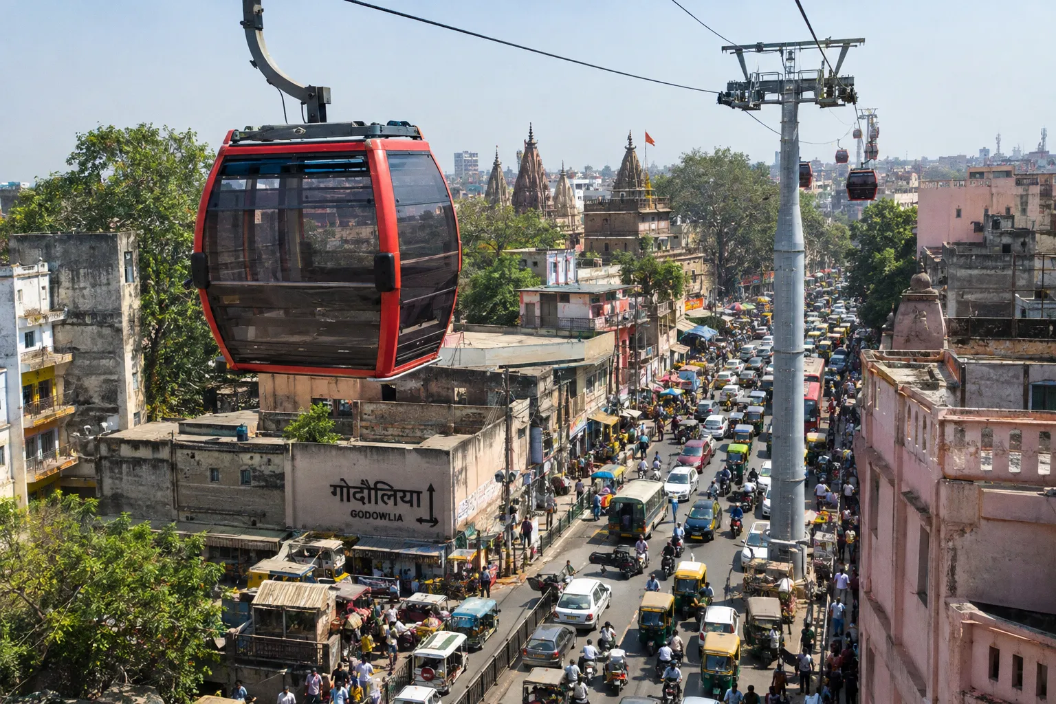 Varanasi urban ropeway and road transit travel time comparison